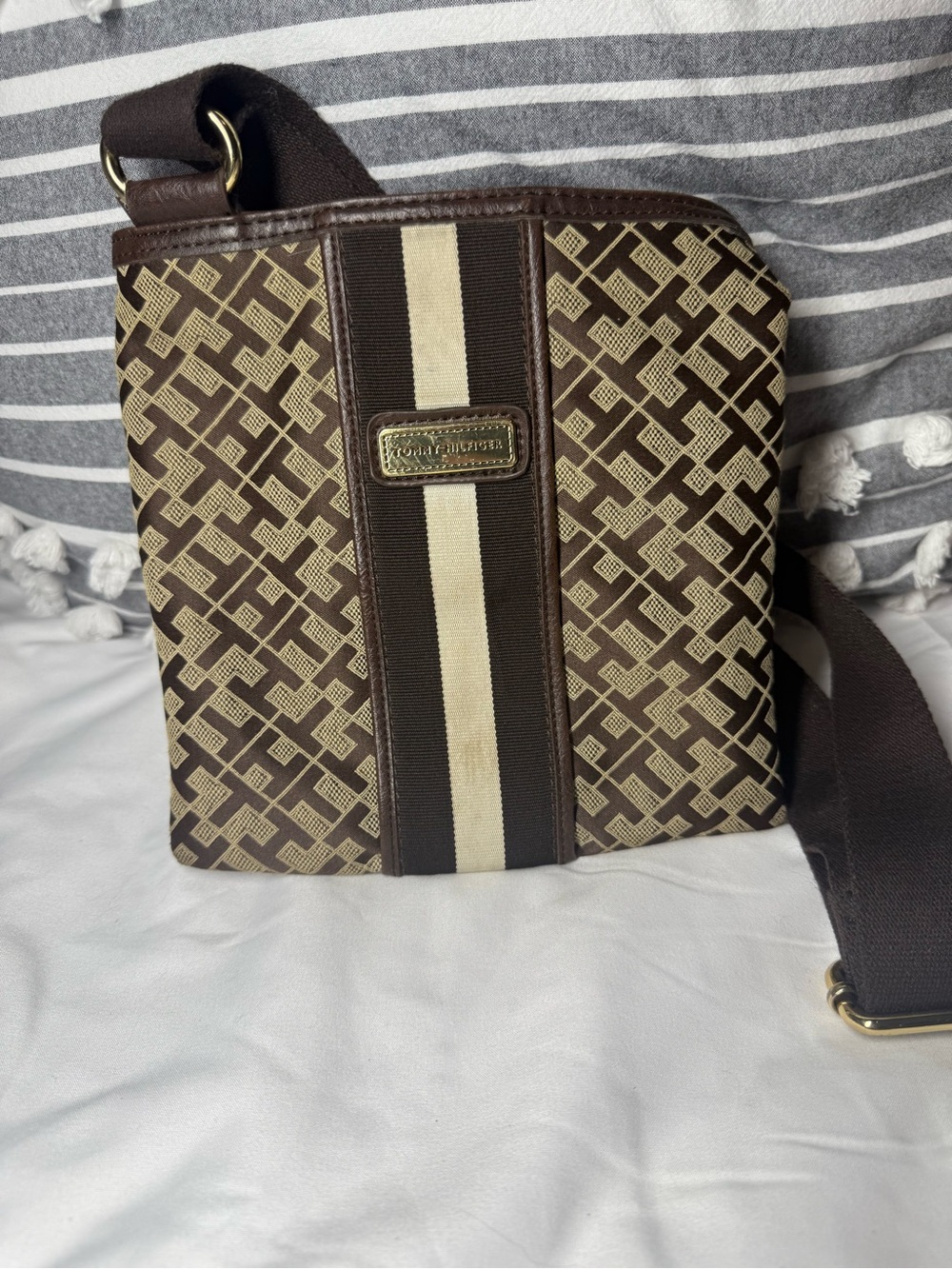 Tommy Hilfiger Brown and Beige Signature Crossbody Messenger